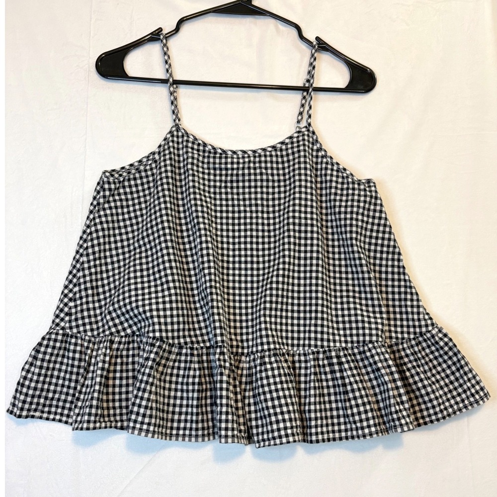 Caution To The Wind Top Women Small Black Gingham Peplum Cami Checkered Farmcore